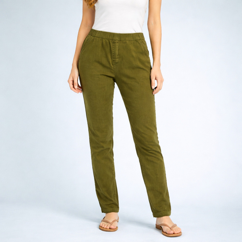 Oska Size Medium M Green Pull On Tapered Skinny Artsy Lagenlook Style Knit Pants